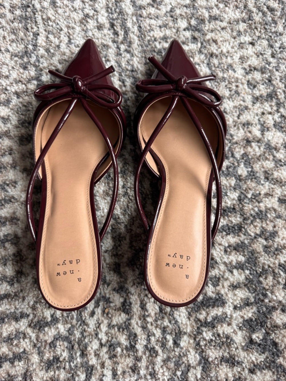 a new day Pointed Bow Slide Mules in Burgundy
